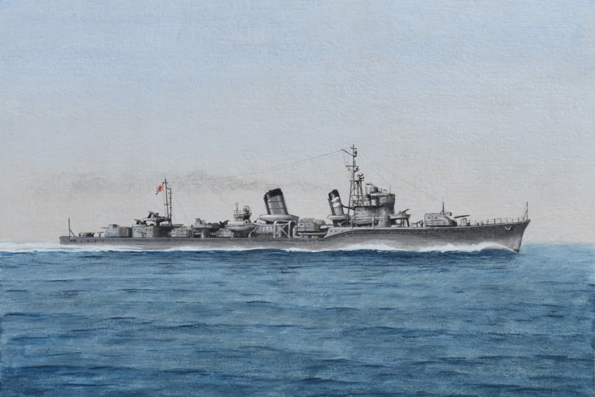 acrylic_paint_(medium), atelier_bono, cannon, clouds, cloudy_sky, flag, grey_sky, gunboat