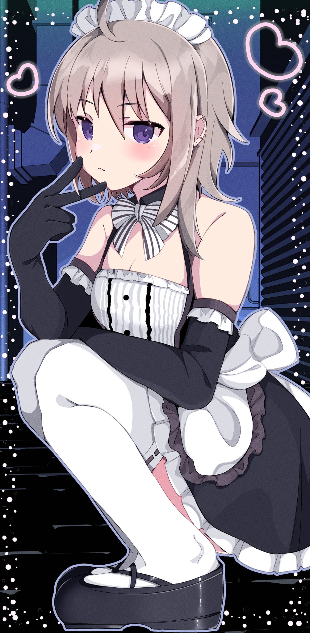 1girl, alice_gear_aegis, black_gloves, brown_hair, gloves, heart, highres, maid