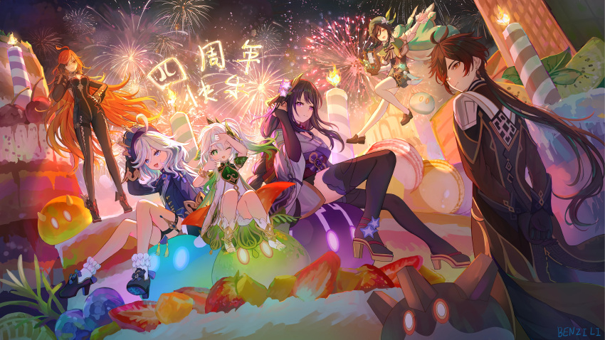 absurdres, benzi_li, chinese_commentary, furina_(genshin_impact), genshin_impact, highres, mavuika_(genshin_impact), nahida_(genshin_impact)