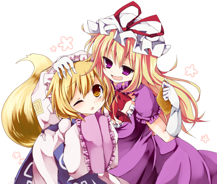 aburaage, blonde_hair, blush, dress, food, fox_tail, hand_on_head, hands_in_sleeves