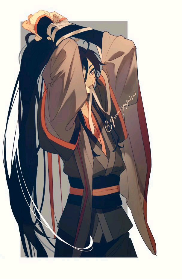 1boy, arms_up, bishounen, black_hair, black_hanfu, bound, bound_wrists, chinese_clothes