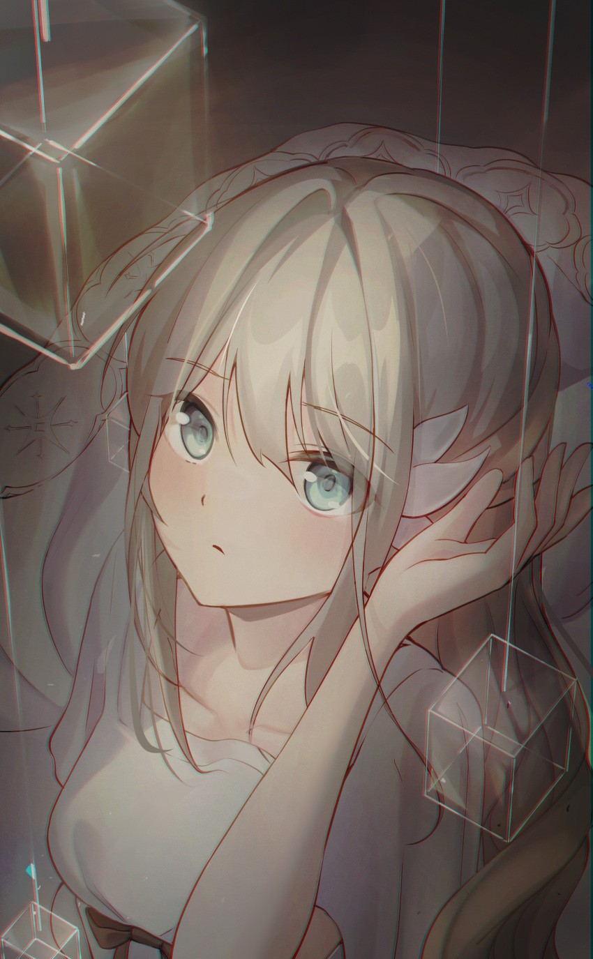 1girl, absurdres, aquagirl, arm_up, blue_eyes, closed_mouth, collarbone, dress
