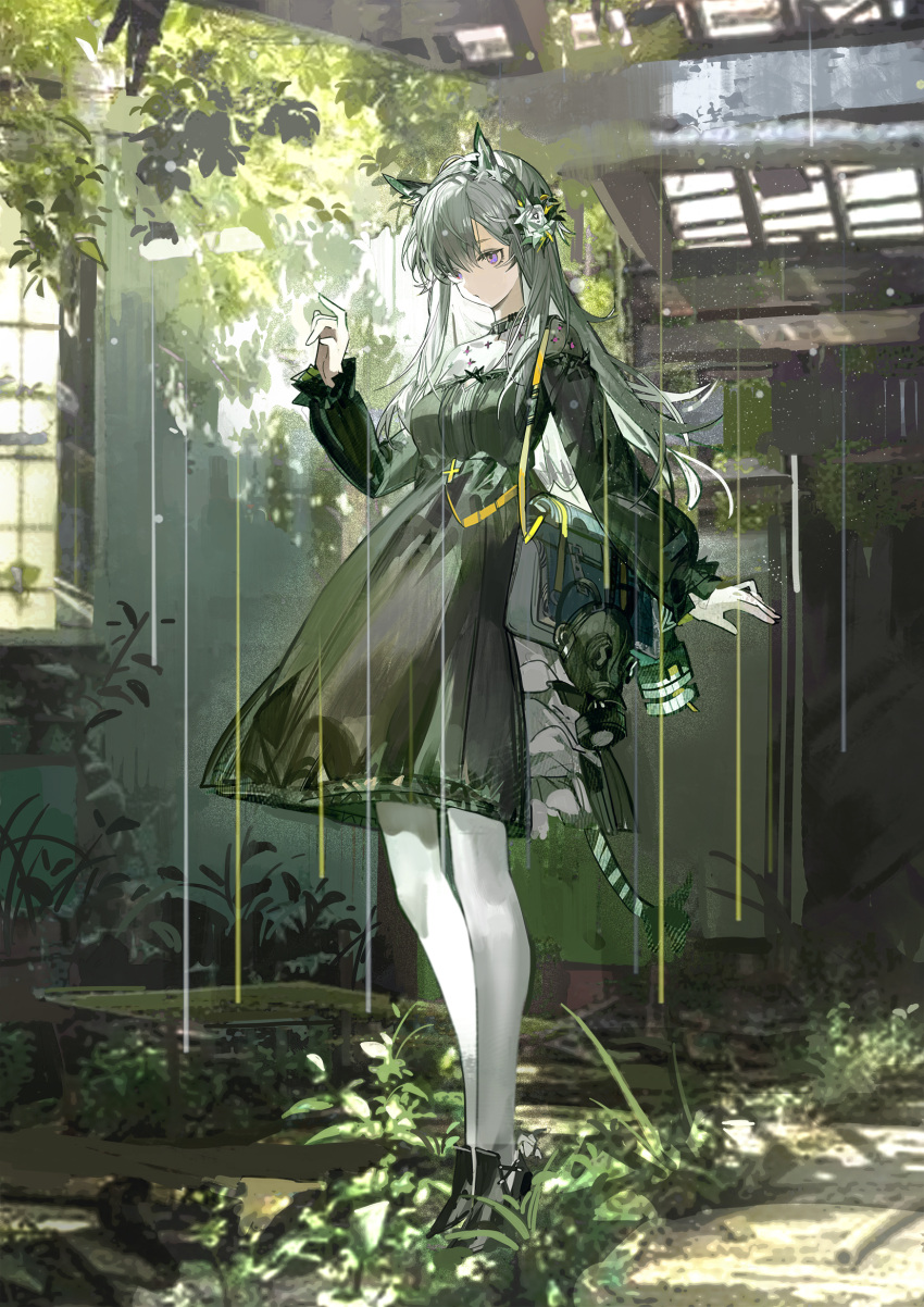 1girl, animal_ear_fluff, animal_ears, arknights, bag, black_dress, breasts, closed_mouth