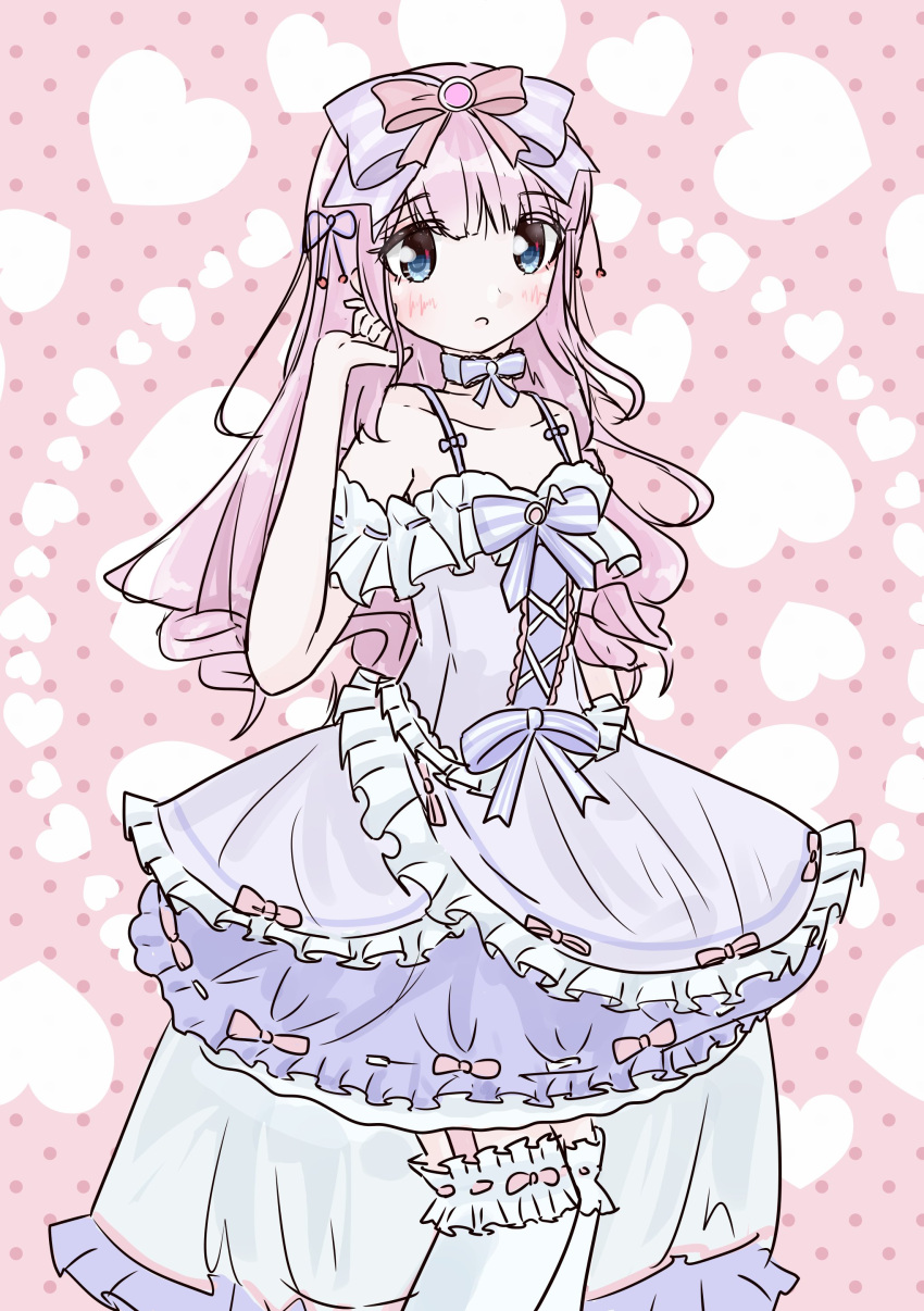 1girl, absurdres, arm_at_side, assault_lily, bare_shoulders, blue_eyes, blush, bow