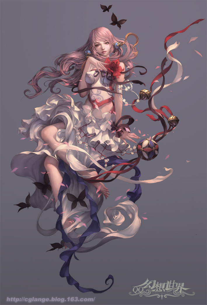 breasts, butterfly, cglange, copyright_request, erect_nipples, fingernails, flower, frills