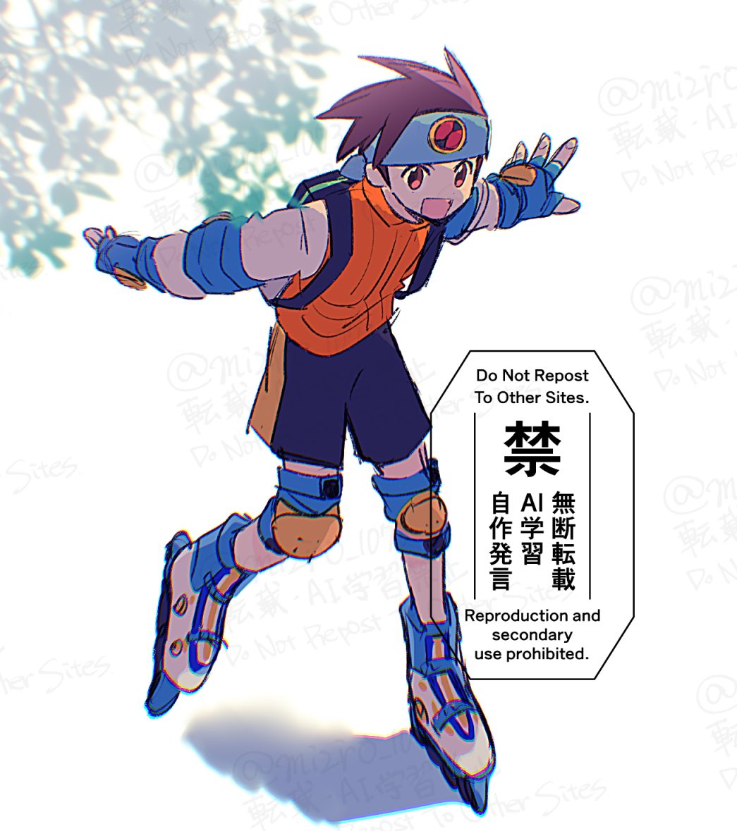 1boy, black_shorts, blue_gloves, blue_headband, brown_eyes, brown_hair, fingerless_gloves, full_body