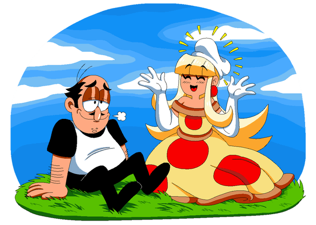 1boy, 1girl, blonde_hair, chef_hat, closed_eyes, clouds, couple, day