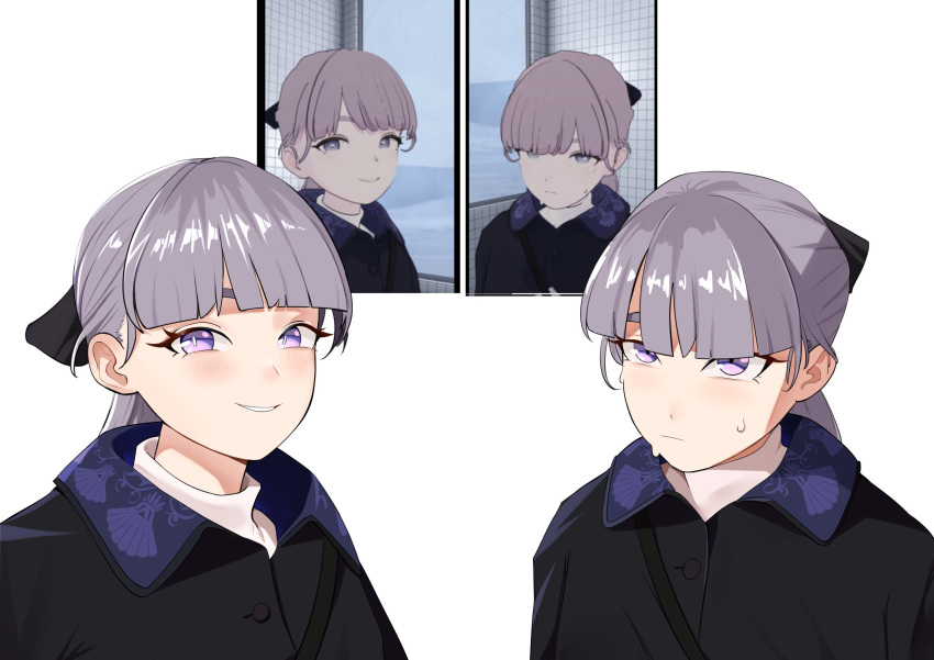 1girl, aweeeeh852, black_ribbon, blush, brown_hair, frown, highres, lapwing_(vrchat)