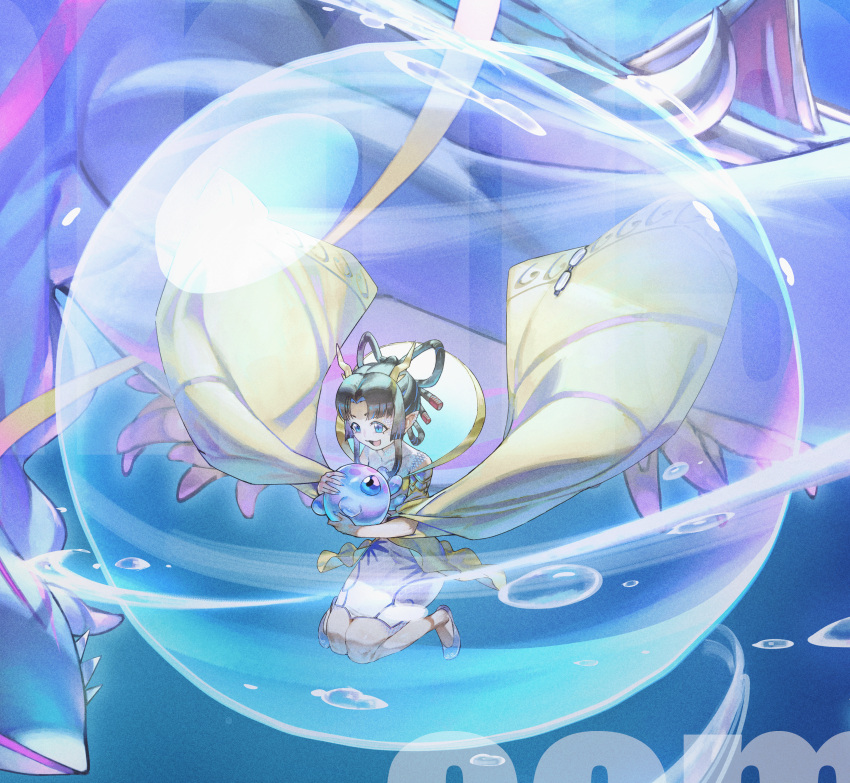 1girl, absurdres, air_bubble, bubble, chinese_clothes, commission, cropped, dazz_(daito)