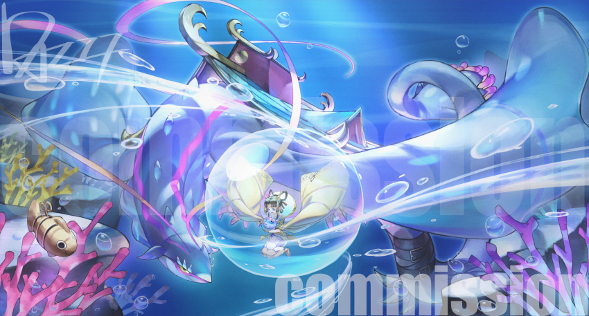 1girl, absurdres, air_bubble, bubble, chinese_clothes, commission, dazz_(daito), digimon
