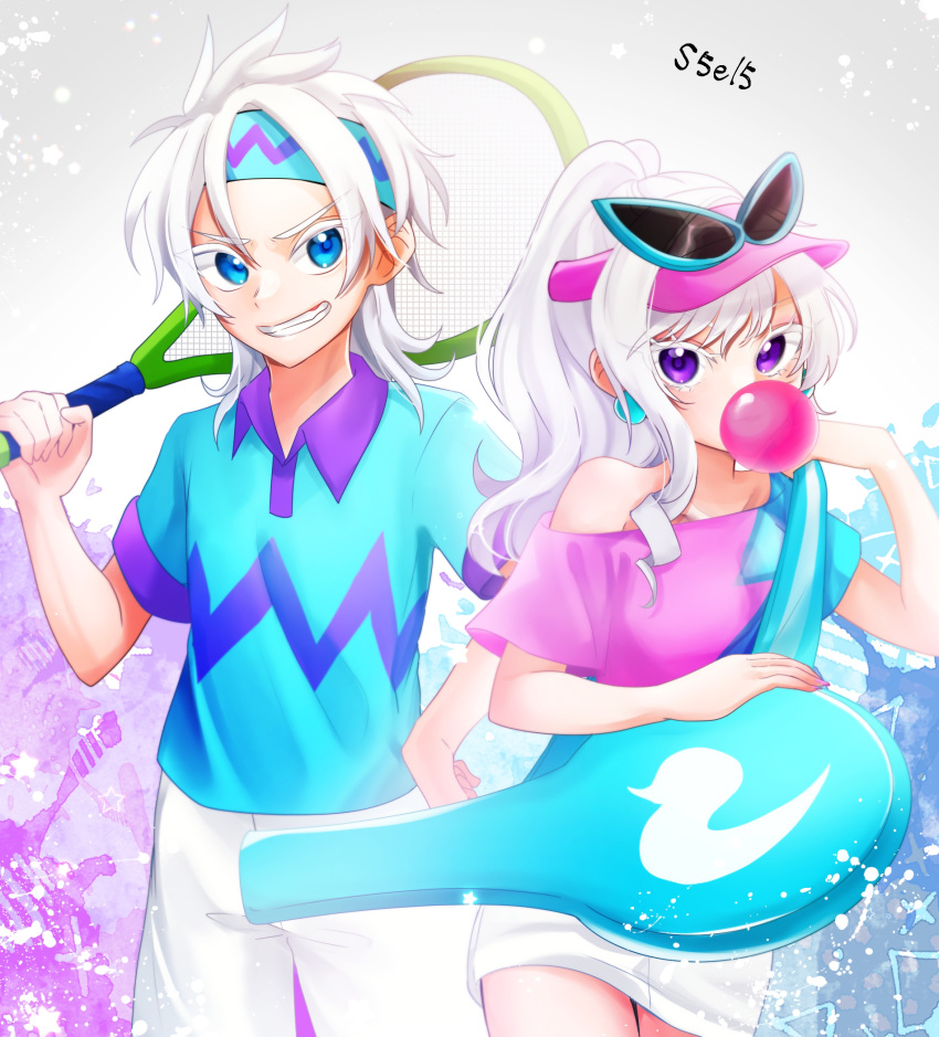 1girl, blue_eyes, chewing_gum, daisy_duck, disney, donald_duck, highres, honipokooon