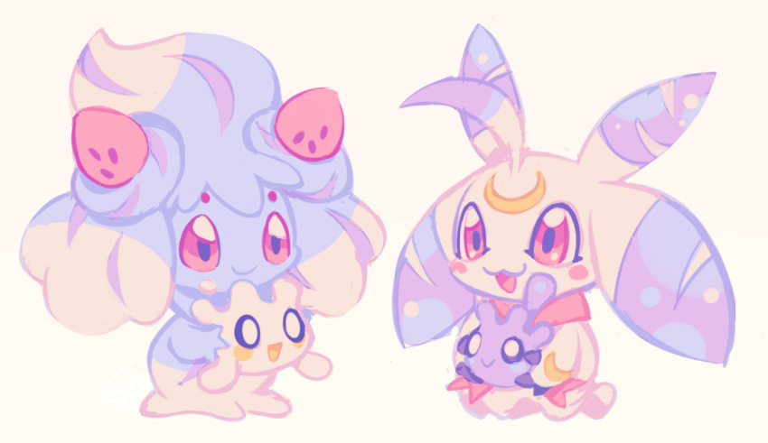 alcremie, alcremie_(mint_cream), alcremie_(strawberry_sweet), blush, crescent_moon, digimon, digimon_(creature), extyrannomon