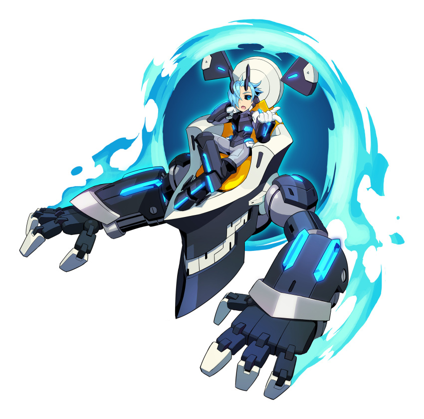 1boy, absurdres, armor, azure_striker_gunvolt, azure_striker_gunvolt_1, black_armor, black_sclera, blue_eyes