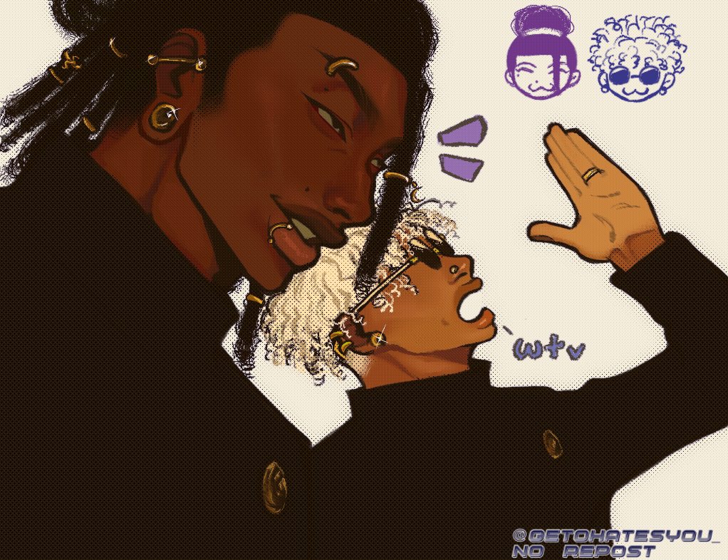 2boys, :3, barbell_piercing, black_hair, dark-skinned_male, dark_skin, ear_piercing, earrings
