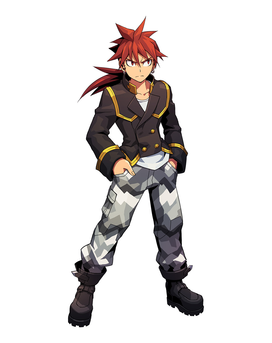 1boy, azure_striker_gunvolt, azure_striker_gunvolt_1, black_boots, black_jacket, boots, brown_eyes, brown_hair