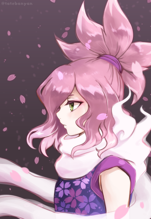1boy, bishounen, cherry_blossom_print, cherry_blossoms, colored_eyelashes, colored_tips, eyeliner, falling_petals