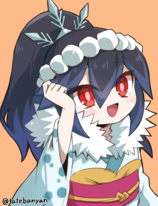 1girl, blue_hair, blue_kimono, fur-trimmed_kimono, fur_collar, fur_trim, goku_fubukihime, hair_ornament
