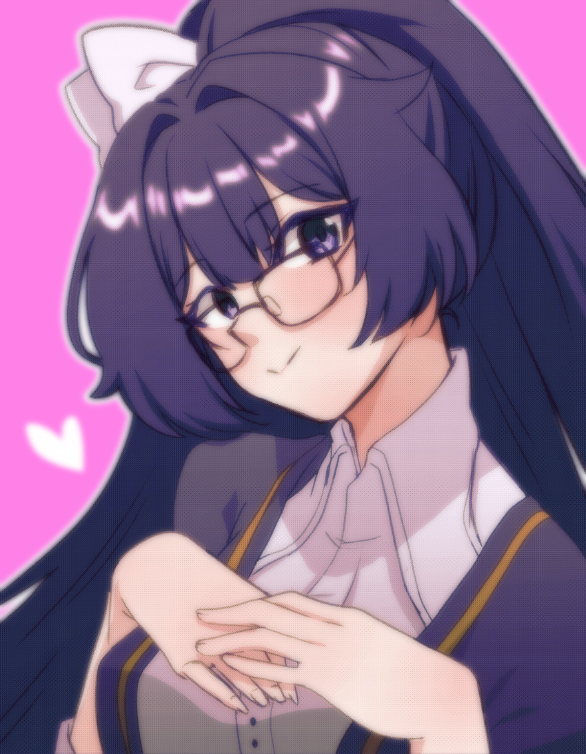 1girl, absurdres, breasts, coat, commentary_request, glasses, heart, highres
