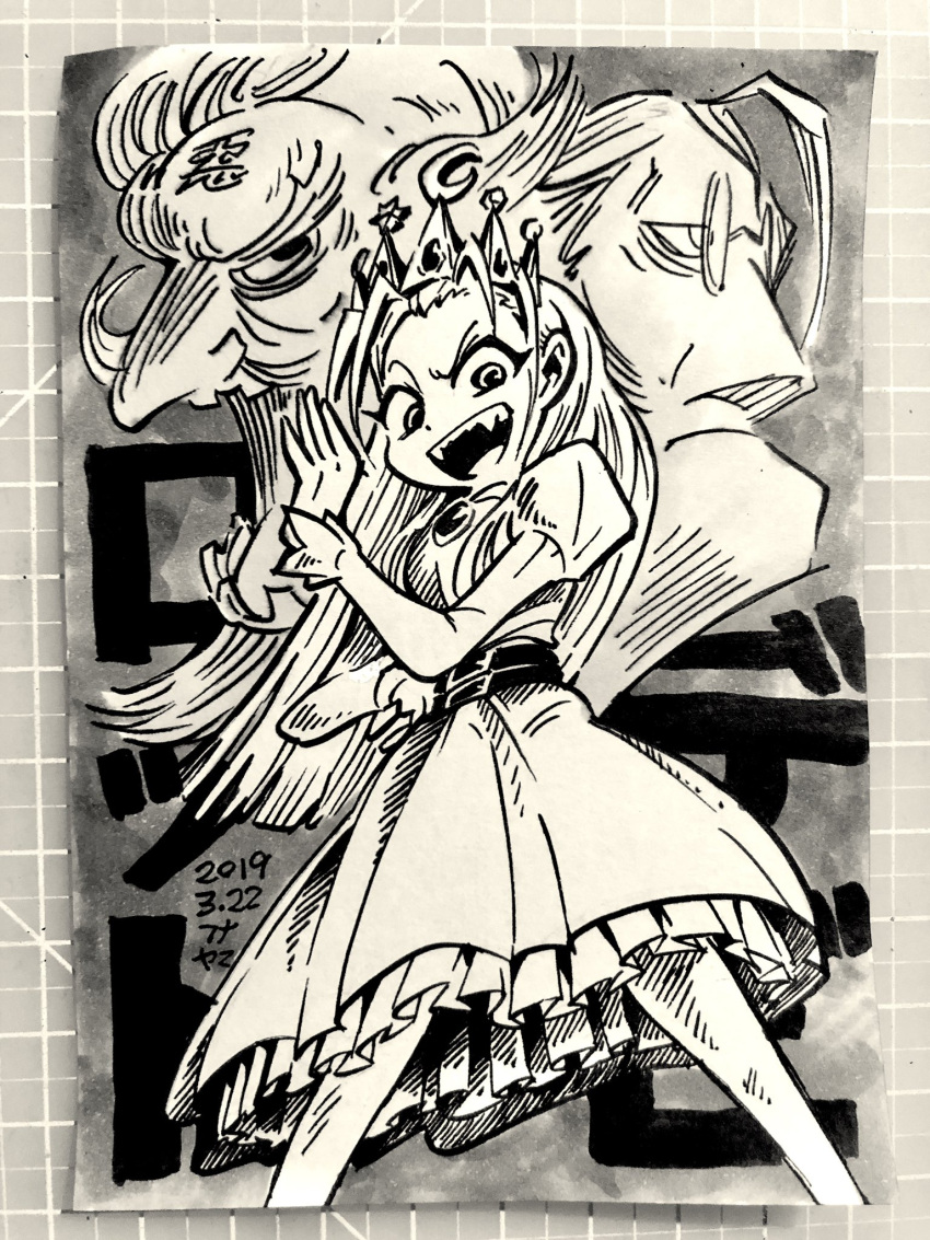 1girl, 2019, 2boys, belt, belt_around_waist, chest_jewel, cyberbots, dated