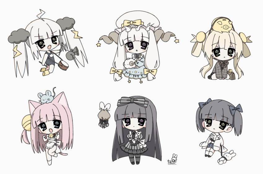 2000s_(style), animal_ears, apron, blunt_bangs, bow, cat_ears, chibi, chibi_only