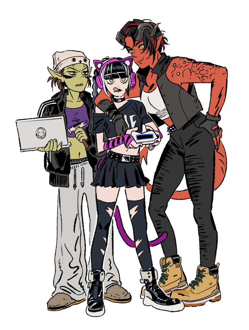 3girls, absurdres, baldur's_gate, baldur's_gate_3, black_hair, braid, breasts, colored_skin