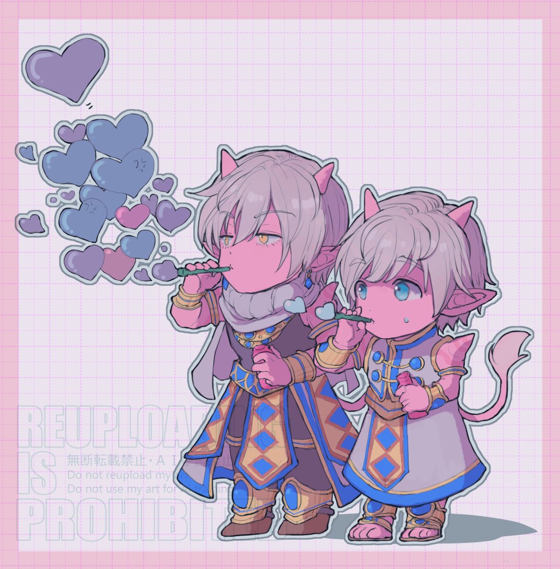 2boys, anger_vein, armlet, black_shirt, blowing_bubbles, blue_eyes, blue_gemstone, border