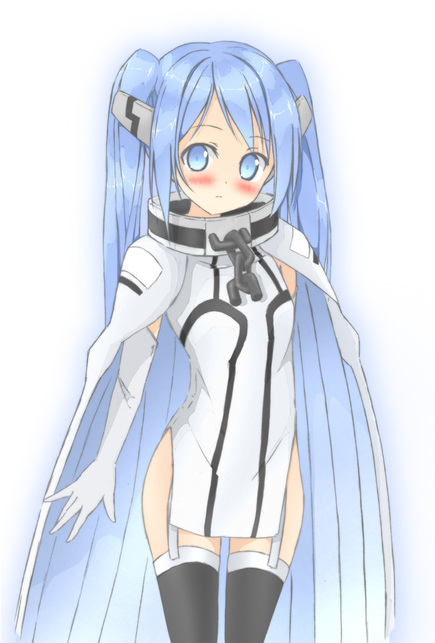 blue_hair, blush, cape, collar, garters, highres, kurocchi, long_hair, nymph_(sora_no_otoshimono), sora_no_otoshimono, thigh-highs, thighhighs, twintails, very_long_hair