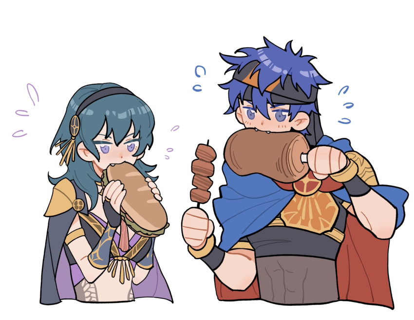 1boy, 1girl, blue_hair, boned_meat, bridal_gauntlets, cape, commentary, cropped_torso