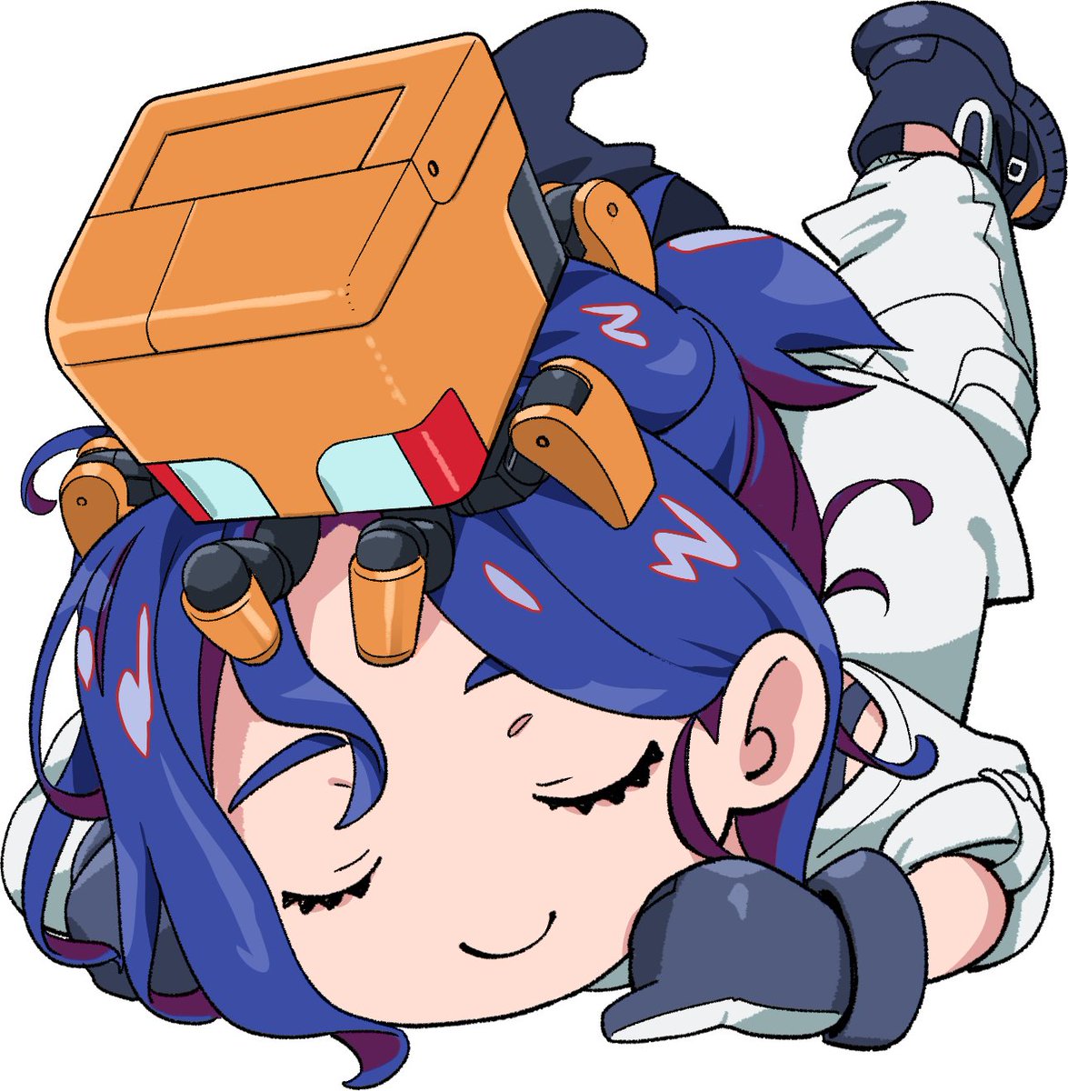 1boy, blue_hair, chibi, chibi_only, closed_eyes, colored_inner_hair, gundam, gundam_gquuuuuux
