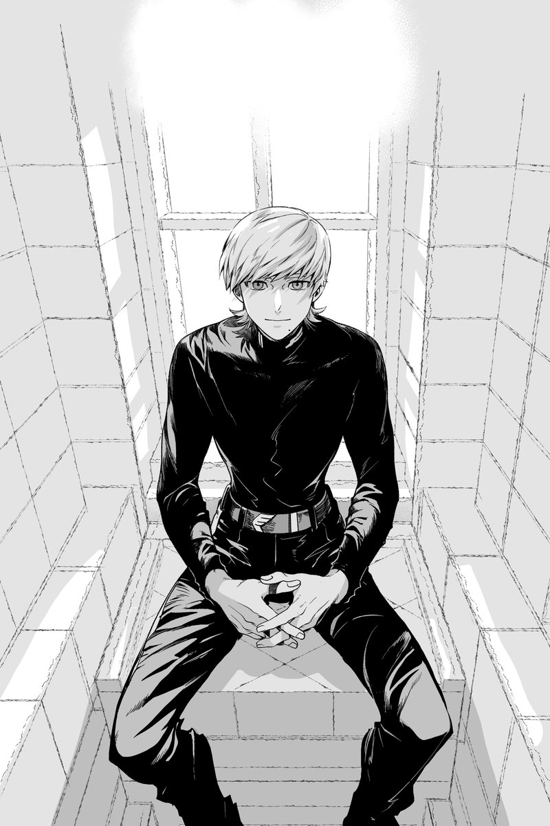 1boy, feet_out_of_frame, greyscale, gundam, gundam_gquuuuuux, highres, looking_at_viewer, male_focus