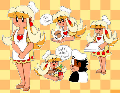 1boy, 1girl, apron, blonde_hair, cheese, cheese_toppin_(pizza_tower), chef_hat, couple