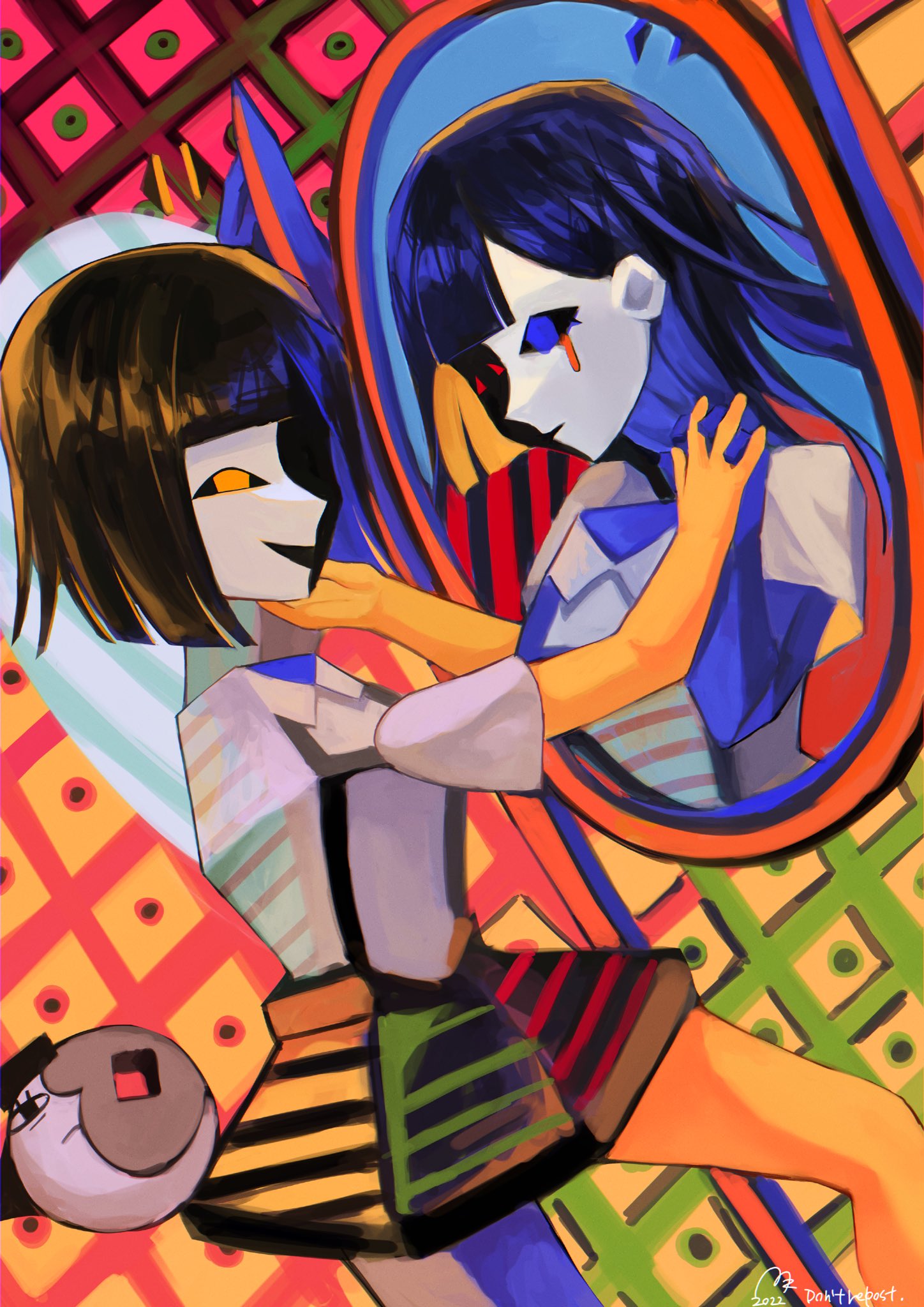 blue_skin, colored_skin, ena_(drunk)_(joel_g), ena_(joel_g), ena_(sadder)_(joel_g), ena_(series), floating_head, highres