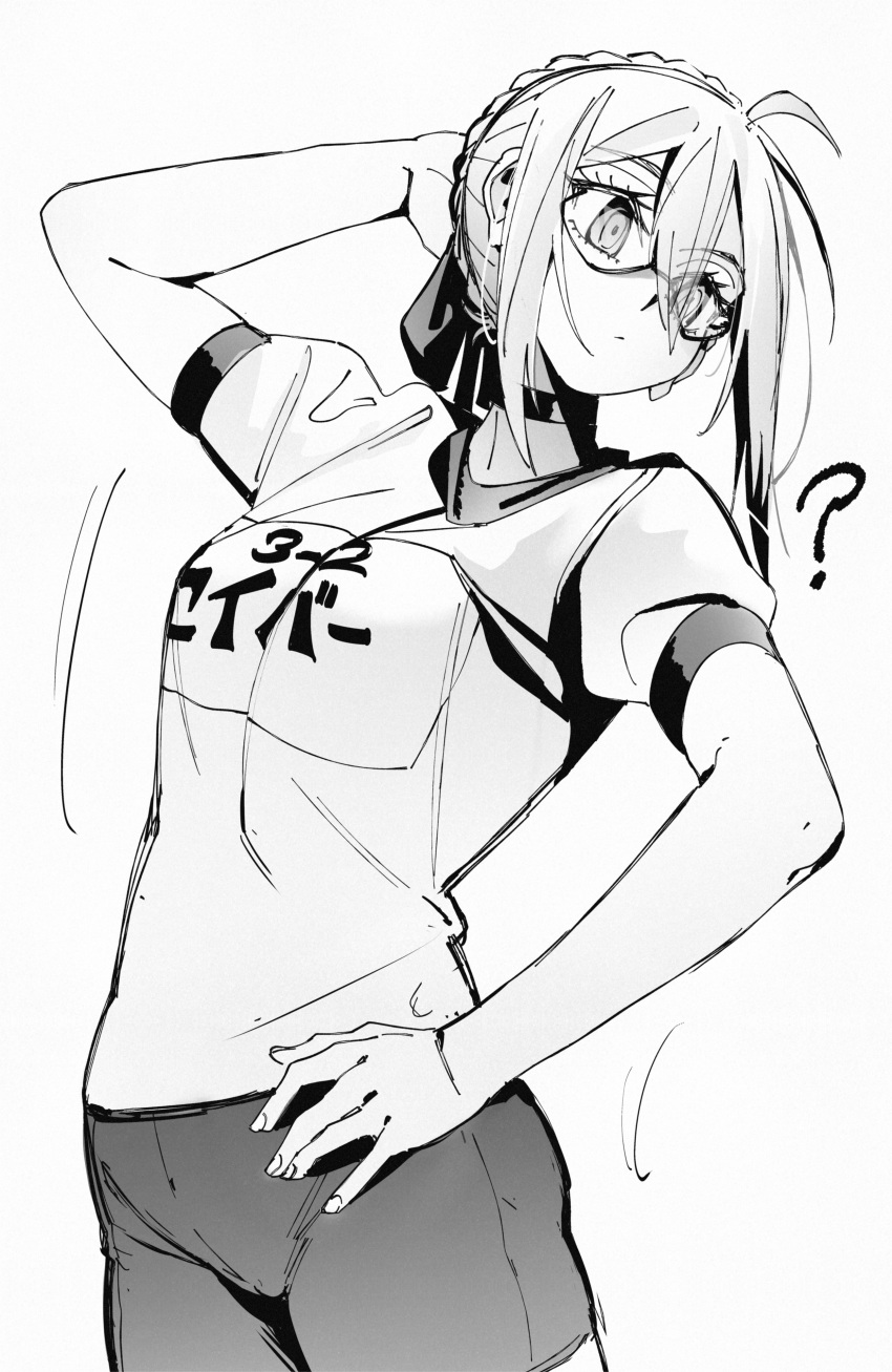 1girl, ?, absurdres, ahoge, arm_behind_head, artoria_pendragon_(fate), choker, fate/grand_order