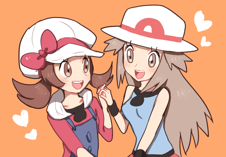 2girls, ako_(ako0905), blue_shirt, blush, brown_eyes, brown_hair, commentary_request, hat