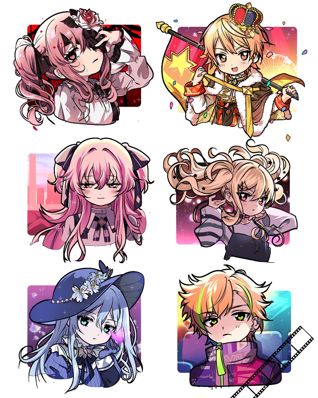 1other, 2boys, 3girls, :d, akiyama_mizuki, babylonholic, blonde_hair, blue_hair