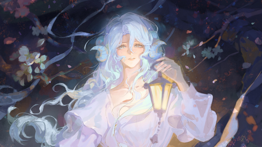1girl, absurdres, collarbone, crying, crying_with_eyes_open, curly_hair, dress, falling_petals