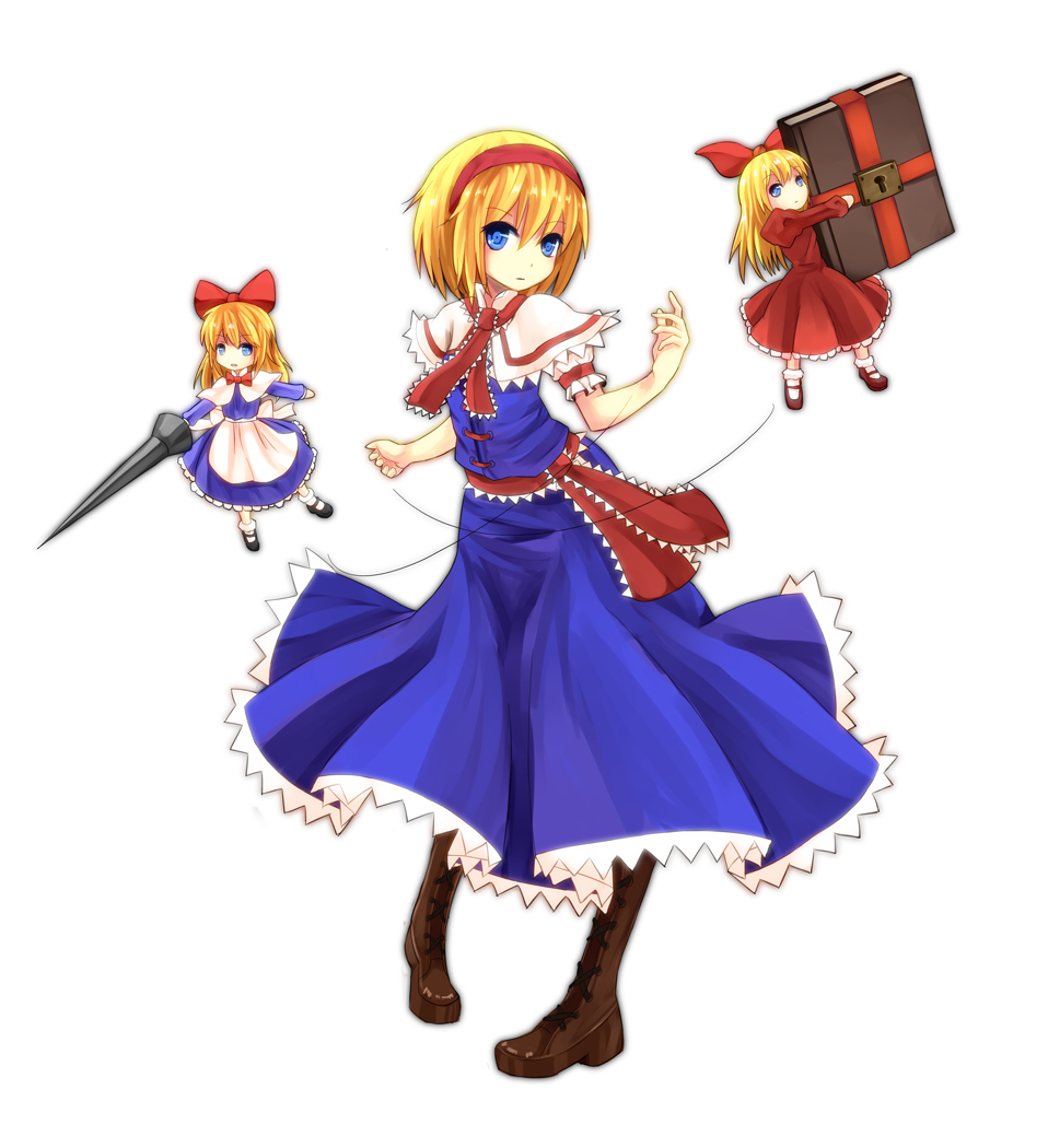alice_margatroid, blonde_hair, blue_eyes, blush, book, bow, capelet, doll