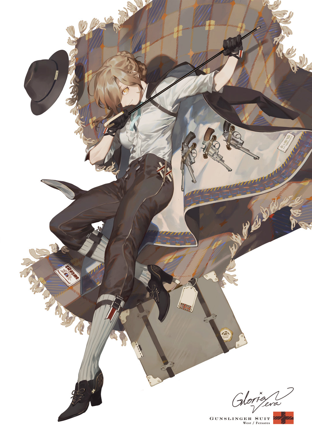 1girl, belt, belt_buckle, black_belt, black_boots, black_hat, black_jacket, black_pants