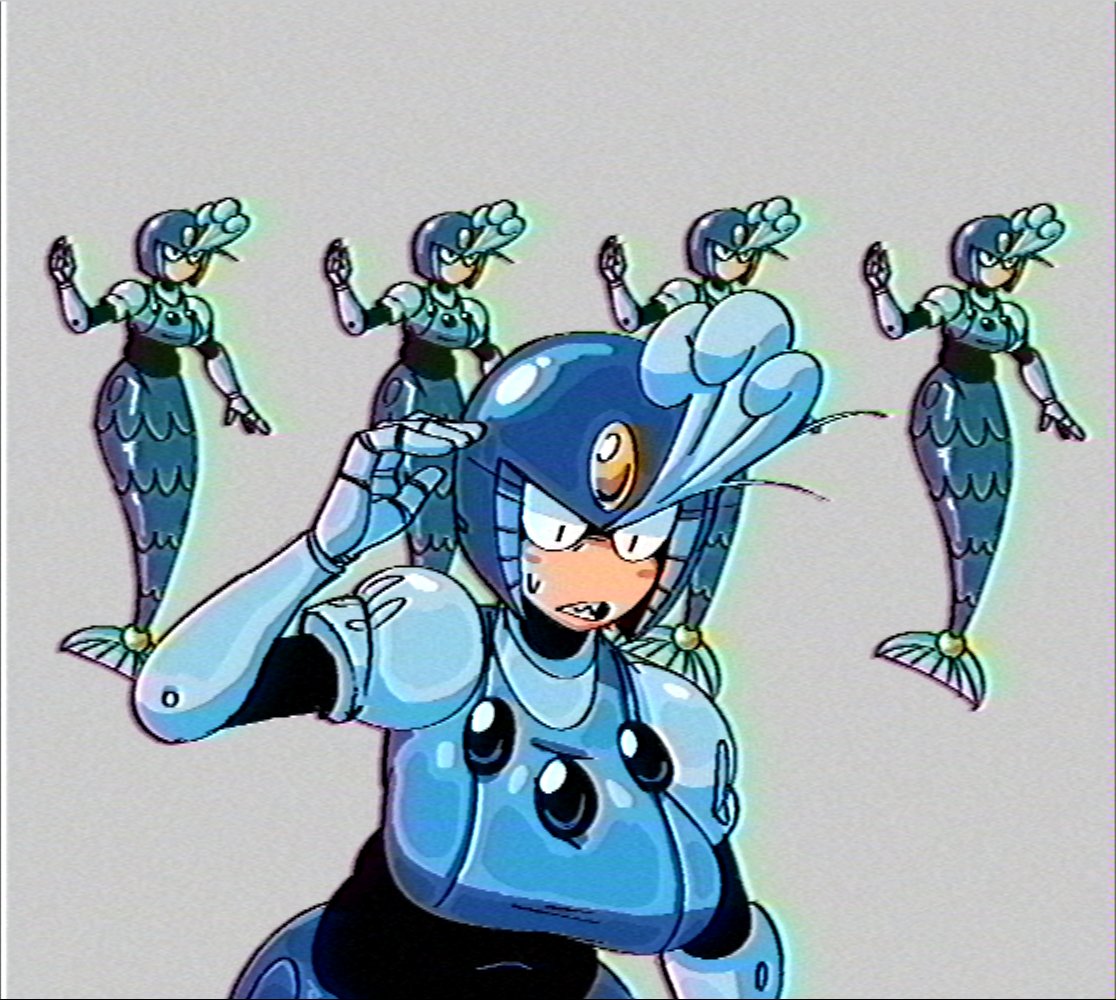 1girl, blue_helmet, breasts, forehead_jewel, grey_background, helmet, large_breasts, mega_man_(classic)