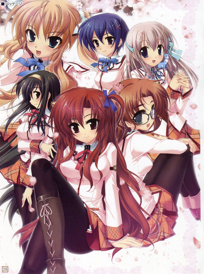 aiba_tomono, amami_mikage, aqua_eyes, black_hair, black_legwear, blonde_hair, blue_eyes, blue_hair