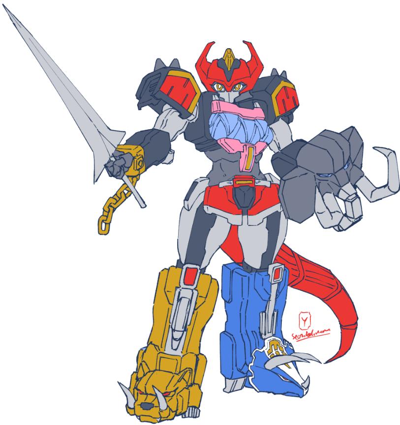 1girl, daizyuzin, full_body, genderswap, genderswap_(mtf), holding, holding_sword, holding_weapon