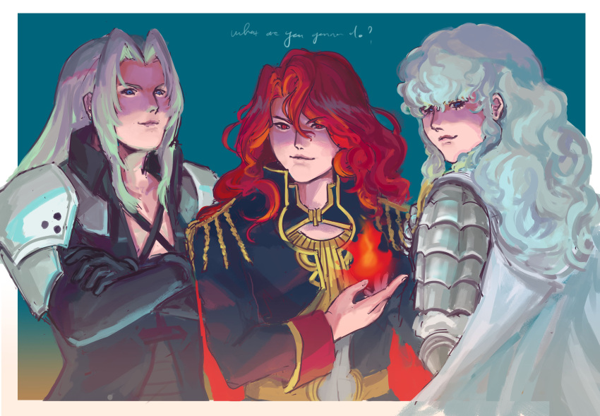 3boys, armor, arvis_(fire_emblem), bakanachos, berserk, bishounen, blue_background, blue_eyes