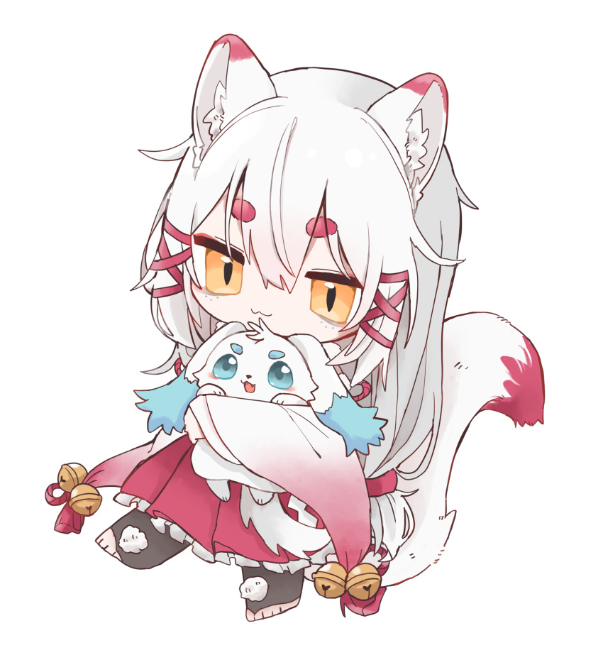 1girl, animal, animal_ears, bell, black_bodysuit, bocha_2_2, bodysuit, chibi