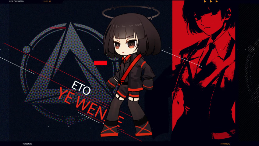 1girl, arm_belt, belt, black_background, black_belt, black_coat, black_jacket, black_shorts