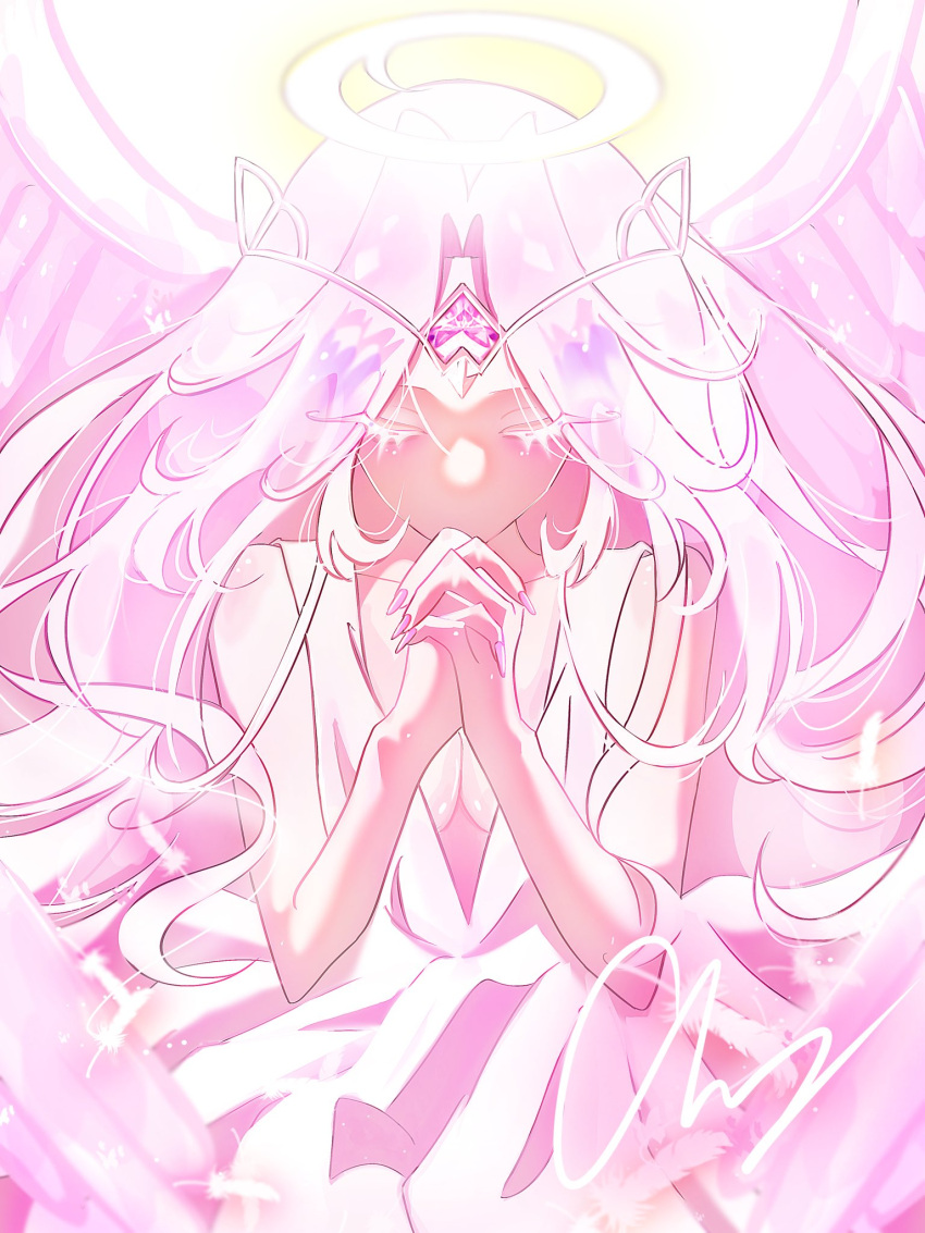 1girl, angel, angel_wings, colored_skin, cookie_run, cookie_run:_kingdom, dress, eternal_sugar_cookie