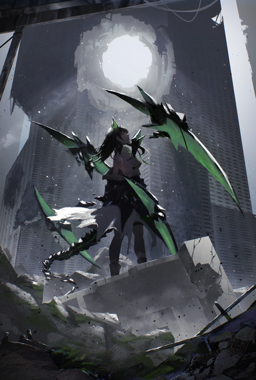 1girl, absurdres, animal_ears, arknights, bare_shoulders, black_hair, black_jacket, boots