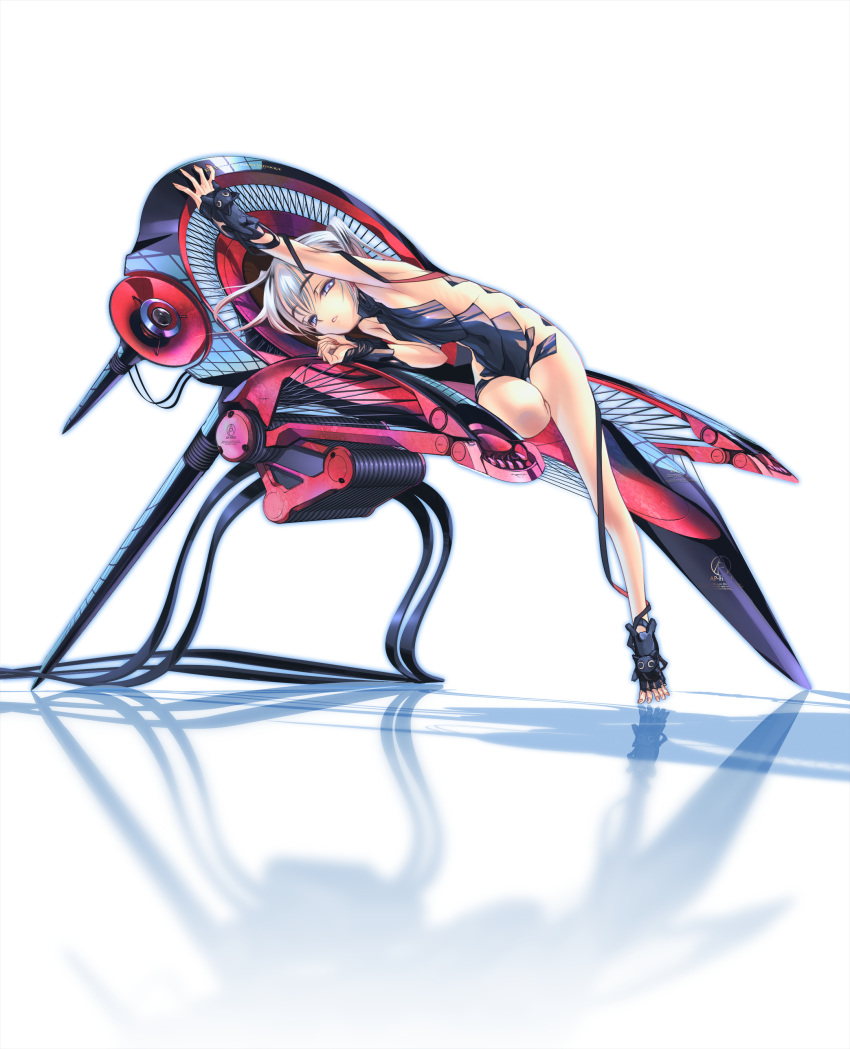 armpits, blue_eyes, choco, copyright_request, grey_hair, highres, long_hair, side_ponytail