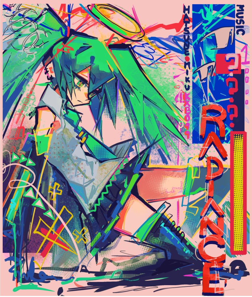 1girl, :|, abstract, absurdres, arm_support, artist_name, black_skirt, character_name
