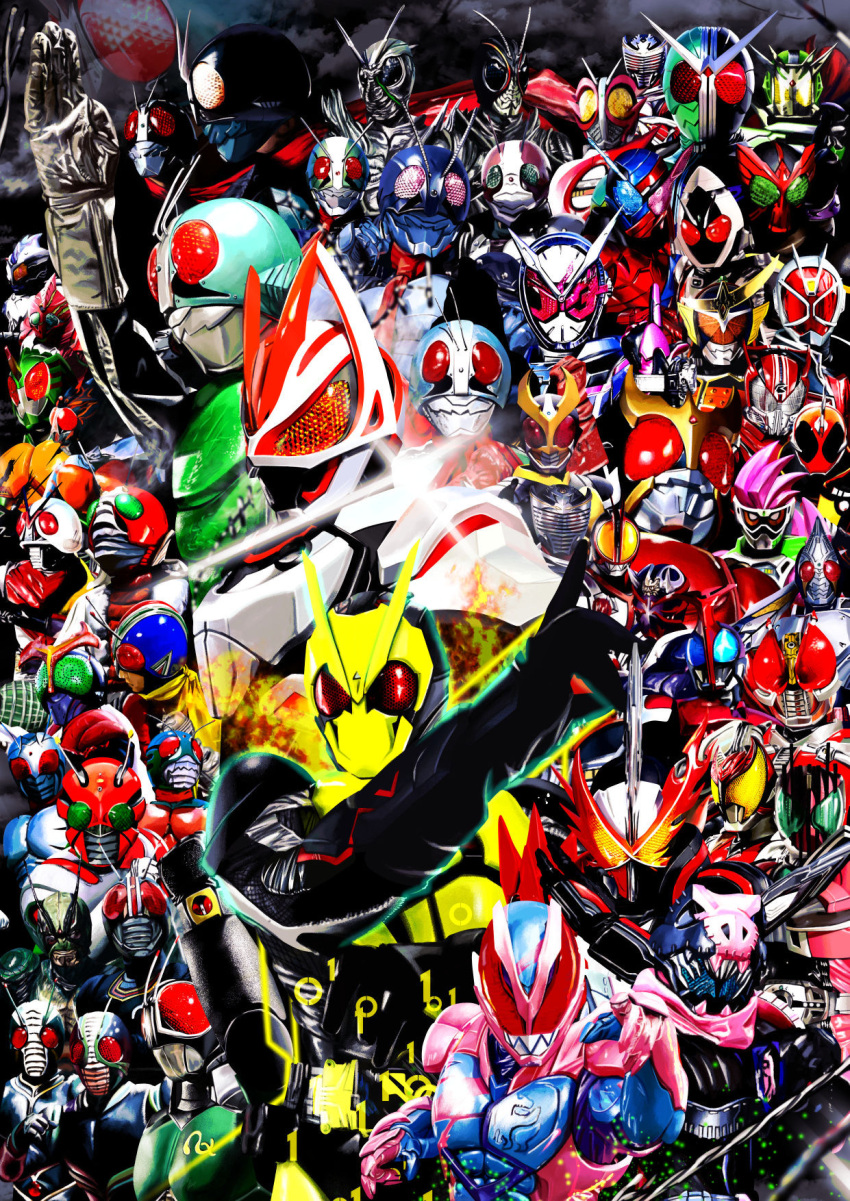 4ze_meteor, 6+boys, antennae, armor, armored_bodysuit, bodysuit, compound_eyes, everyone
