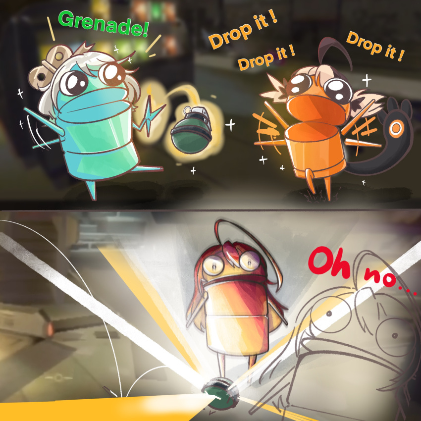 3others, ahoge, arms_up, brown_hair, cecilia_immergreen, cecilia_immergreen_(cosplay), commentary, cosplay